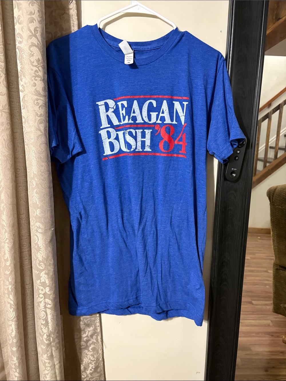 Tultex Blue Reagan Bush '84 Graphic Tee with Red & White Print- worn once